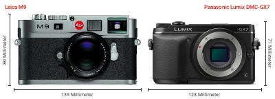 Größenvergleich: Leica M9 vs. Panasonic Lumix DMC-GX7 Größenvergleich: Leica M9 vs. Panasonic Lumix DMC-GX7