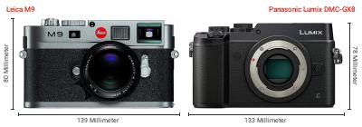 Größenvergleich: Leica M9 vs. Panasonic Lumix DMC-GX8