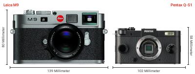 Größenvergleich: Leica M9 vs. Pentax Q-S1 Größenvergleich: Leica M9 vs. Pentax Q-S1