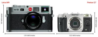 Größenvergleich: Leica M9 vs. Pentax Q7 Größenvergleich: Leica M9 vs. Pentax Q7