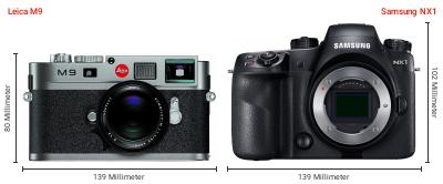 Größenvergleich: Leica M9 vs. Samsung NX1 Größenvergleich: Leica M9 vs. Samsung NX1
