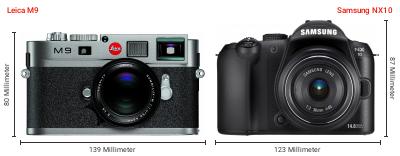 Größenvergleich: Leica M9 vs. Samsung NX10 Größenvergleich: Leica M9 vs. Samsung NX10