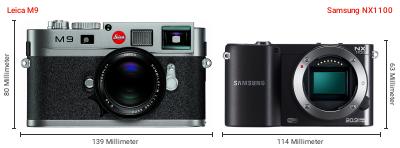 Größenvergleich: Leica M9 vs. Samsung NX1100 Größenvergleich: Leica M9 vs. Samsung NX1100