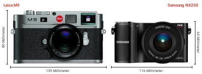 Größenvergleich: Leica M9 vs. Samsung NX200 Größenvergleich: Leica M9 vs. Samsung NX200