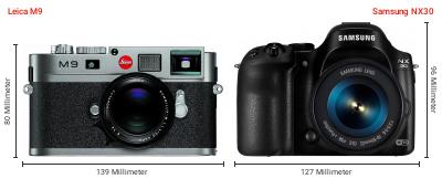 Größenvergleich: Leica M9 vs. Samsung NX30 Größenvergleich: Leica M9 vs. Samsung NX30