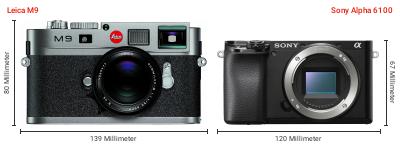 Größenvergleich: Leica M9 vs. Sony Alpha 6100 Größenvergleich: Leica M9 vs. Sony Alpha 6100