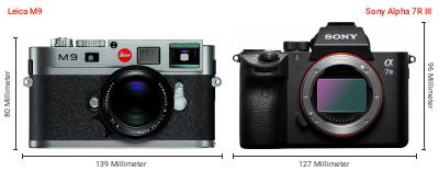 Größenvergleich: Leica M9 vs. Sony Alpha 7R III Größenvergleich: Leica M9 vs. Sony Alpha 7R III