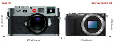 Größenvergleich: Leica M9 vs. Sony Alpha NEX-3N Größenvergleich: Leica M9 vs. Sony Alpha NEX-3N
