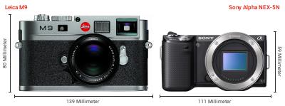 Größenvergleich: Leica M9 vs. Sony Alpha NEX-5N Größenvergleich: Leica M9 vs. Sony Alpha NEX-5N