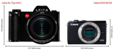 Größenvergleich: Leica SL (Typ 601) vs. Canon EOS M100 Größenvergleich: Leica SL (Typ 601) vs. Canon EOS M100