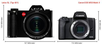 Größenvergleich: Leica SL (Typ 601) vs. Canon EOS M50 Mark II Größenvergleich: Leica SL (Typ 601) vs. Canon EOS M50 Mark II