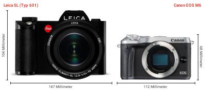 Größenvergleich: Leica SL (Typ 601) vs. Canon EOS M6
