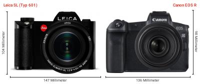 Größenvergleich: Leica SL (Typ 601) vs. Canon EOS R Größenvergleich: Leica SL (Typ 601) vs. Canon EOS R