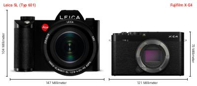 Größenvergleich: Leica SL (Typ 601) vs. Fujifilm X-E4 Größenvergleich: Leica SL (Typ 601) vs. Fujifilm X-E4