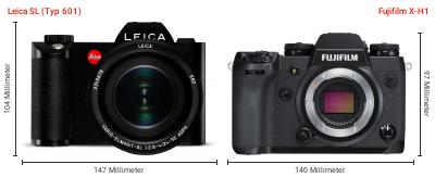 Größenvergleich: Leica SL (Typ 601) vs. Fujifilm X-H1 Größenvergleich: Leica SL (Typ 601) vs. Fujifilm X-H1