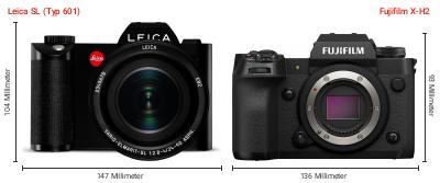 Größenvergleich: Leica SL (Typ 601) vs. Fujifilm X-H2