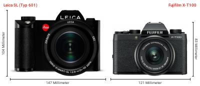 Größenvergleich: Leica SL (Typ 601) vs. Fujifilm X-T100 Größenvergleich: Leica SL (Typ 601) vs. Fujifilm X-T100