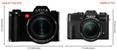 Größenvergleich: Leica SL (Typ 601) vs. Fujifilm X-T20 Größenvergleich: Leica SL (Typ 601) vs. Fujifilm X-T20