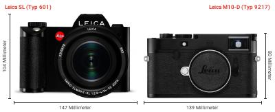 Größenvergleich: Leica SL (Typ 601) vs. Leica M10-D (Typ 9217) Größenvergleich: Leica SL (Typ 601) vs. Leica M10-D (Typ 9217)