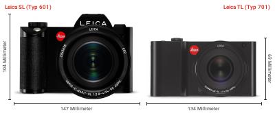 Größenvergleich: Leica SL (Typ 601) vs. Leica TL (Typ 701) Größenvergleich: Leica SL (Typ 601) vs. Leica TL (Typ 701)