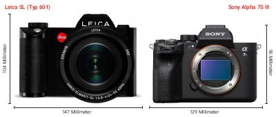 Größenvergleich: Leica SL (Typ 601) vs. Sony Alpha 7S III Größenvergleich: Leica SL (Typ 601) vs. Sony Alpha 7S III