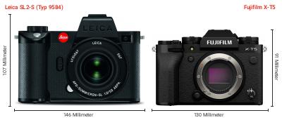 Größenvergleich: Leica SL2-S (Typ 9584) vs. Fujifilm X-T5 Größenvergleich: Leica SL2-S (Typ 9584) vs. Fujifilm X-T5