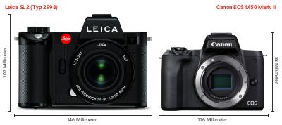 Größenvergleich: Leica SL2 (Typ 2998) vs. Canon EOS M50 Mark II Größenvergleich: Leica SL2 (Typ 2998) vs. Canon EOS M50 Mark II