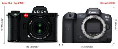 Größenvergleich: Leica SL2 (Typ 2998) vs. Canon EOS R5 Größenvergleich: Leica SL2 (Typ 2998) vs. Canon EOS R5