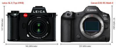 Größenvergleich: Leica SL2 (Typ 2998) vs. Canon EOS R5 Mark II Größenvergleich: Leica SL2 (Typ 2998) vs. Canon EOS R5 Mark II