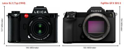 Größenvergleich: Leica SL2 (Typ 2998) vs. Fujifilm GFX 50S II Größenvergleich: Leica SL2 (Typ 2998) vs. Fujifilm GFX 50S II
