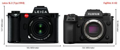 Größenvergleich: Leica SL2 (Typ 2998) vs. Fujifilm X-H2 Größenvergleich: Leica SL2 (Typ 2998) vs. Fujifilm X-H2