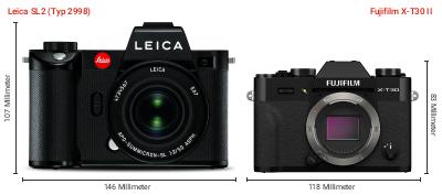 Größenvergleich: Leica SL2 (Typ 2998) vs. Fujifilm X-T30 II Größenvergleich: Leica SL2 (Typ 2998) vs. Fujifilm X-T30 II