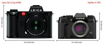 Größenvergleich: Leica SL2 (Typ 2998) vs. Fujifilm X-T50 Größenvergleich: Leica SL2 (Typ 2998) vs. Fujifilm X-T50
