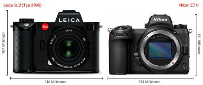 Größenvergleich: Leica SL2 (Typ 2998) vs. Nikon Z7 II Größenvergleich: Leica SL2 (Typ 2998) vs. Nikon Z7 II