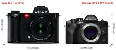 Größenvergleich: Leica SL2 (Typ 2998) vs. OM System OM-D E-M10 Mark IV Größenvergleich: Leica SL2 (Typ 2998) vs. OM System OM-D E-M10 Mark IV