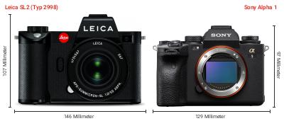 Größenvergleich: Leica SL2 (Typ 2998) vs. Sony Alpha 1 Größenvergleich: Leica SL2 (Typ 2998) vs. Sony Alpha 1