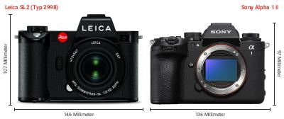 Größenvergleich: Leica SL2 (Typ 2998) vs. Sony Alpha 1 II Größenvergleich: Leica SL2 (Typ 2998) vs. Sony Alpha 1 II