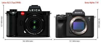 Größenvergleich: Leica SL2 (Typ 2998) vs. Sony Alpha 7 IV Größenvergleich: Leica SL2 (Typ 2998) vs. Sony Alpha 7 IV