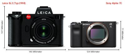 Größenvergleich: Leica SL2 (Typ 2998) vs. Sony Alpha 7C Größenvergleich: Leica SL2 (Typ 2998) vs. Sony Alpha 7C