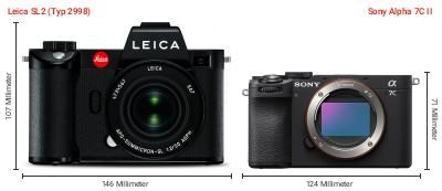 Größenvergleich: Leica SL2 (Typ 2998) vs. Sony Alpha 7C II Größenvergleich: Leica SL2 (Typ 2998) vs. Sony Alpha 7C II