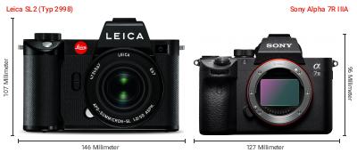 Größenvergleich: Leica SL2 (Typ 2998) vs. Sony Alpha 7R IIIA Größenvergleich: Leica SL2 (Typ 2998) vs. Sony Alpha 7R IIIA