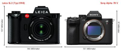 Größenvergleich: Leica SL2 (Typ 2998) vs. Sony Alpha 7R V Größenvergleich: Leica SL2 (Typ 2998) vs. Sony Alpha 7R V