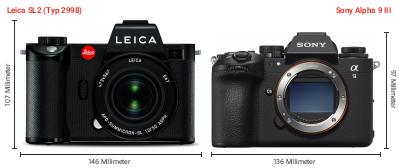 Größenvergleich: Leica SL2 (Typ 2998) vs. Sony Alpha 9 III Größenvergleich: Leica SL2 (Typ 2998) vs. Sony Alpha 9 III