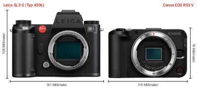 Größenvergleich: Leica SL3-S (Typ 4506) vs. Canon EOS R50 V Größenvergleich: Leica SL3-S (Typ 4506) vs. Canon EOS R50 V
