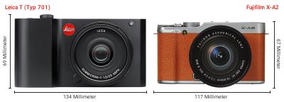 Größenvergleich: Leica T (Typ 701) vs. Fujifilm X-A2 Größenvergleich: Leica T (Typ 701) vs. Fujifilm X-A2