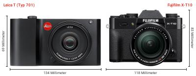 Größenvergleich: Leica T (Typ 701) vs. Fujifilm X-T10 Größenvergleich: Leica T (Typ 701) vs. Fujifilm X-T10