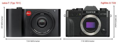 Größenvergleich: Leica T (Typ 701) vs. Fujifilm X-T30 Größenvergleich: Leica T (Typ 701) vs. Fujifilm X-T30