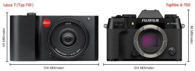 Größenvergleich: Leica T (Typ 701) vs. Fujifilm X-T50 Größenvergleich: Leica T (Typ 701) vs. Fujifilm X-T50