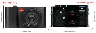Größenvergleich: Leica T (Typ 701) vs. Leica M-P (Typ 240) Größenvergleich: Leica T (Typ 701) vs. Leica M-P (Typ 240)