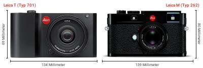 Größenvergleich: Leica T (Typ 701) vs. Leica M (Typ 262) Größenvergleich: Leica T (Typ 701) vs. Leica M (Typ 262)